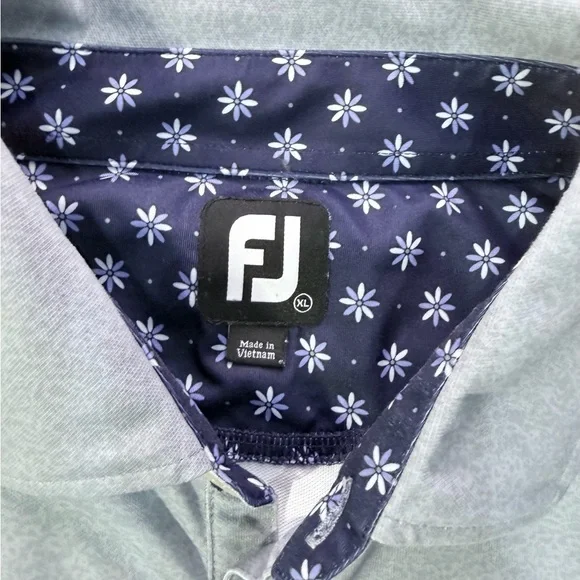 FootJoy Performance Golf Polo Men’s XL – Gray Stretch Shirt w/ Floral Collar - Picture 2 of 9